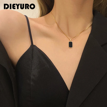 “DIEYURO 316L Stainless Steel Rectangular Pendant Necklace for Women.”