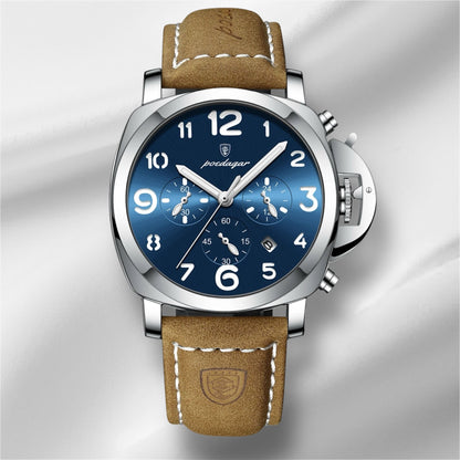 “Luxury military men’s watch, waterproof, luminous, leather strap, quartz, high quality.”