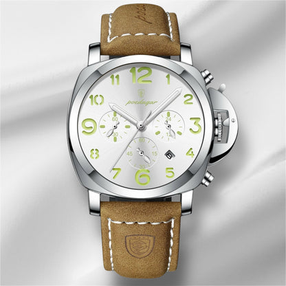 “Luxury military men’s watch, waterproof, luminous, leather strap, quartz, high quality.”