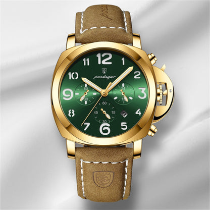 “Luxury military men’s watch, waterproof, luminous, leather strap, quartz, high quality.”