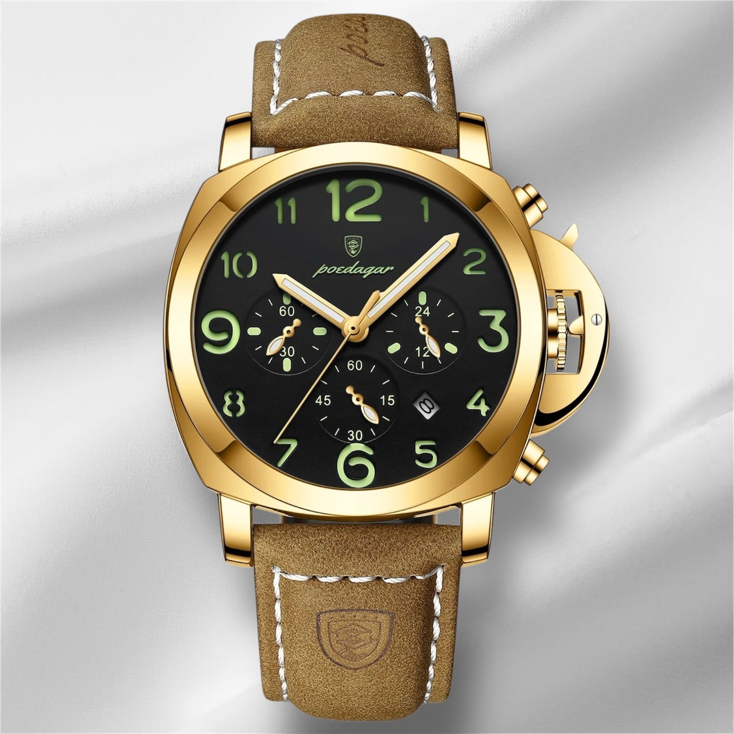 “Luxury military men’s watch, waterproof, luminous, leather strap, quartz, high quality.”
