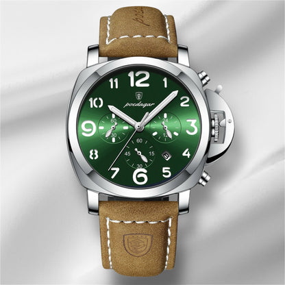 “Luxury military men’s watch, waterproof, luminous, leather strap, quartz, high quality.”