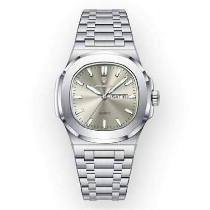 “Luxury military square men’s watch, waterproof, luminous date/week, stainless steel quartz.”