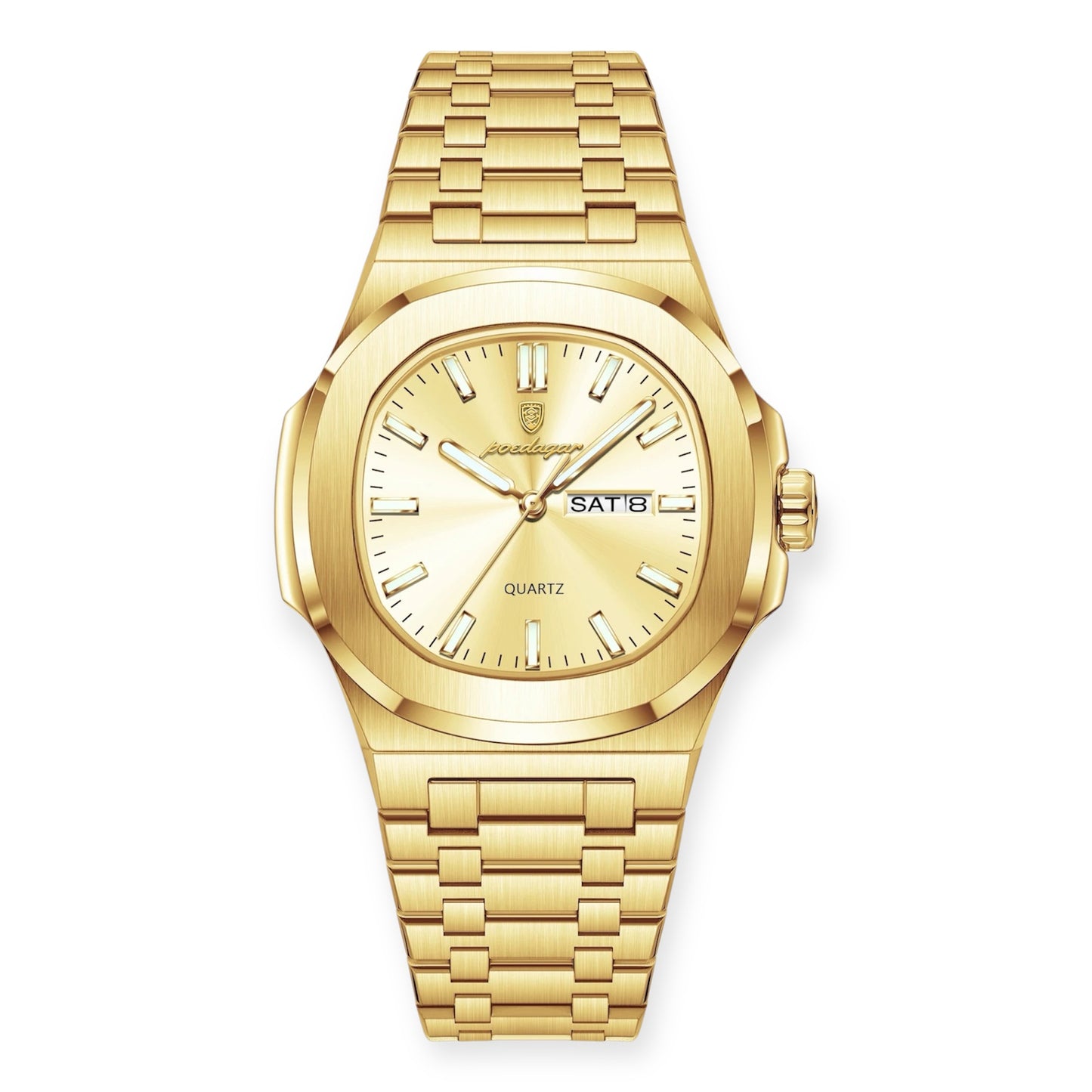 “Luxury military square men’s watch, waterproof, luminous date/week, stainless steel quartz.”