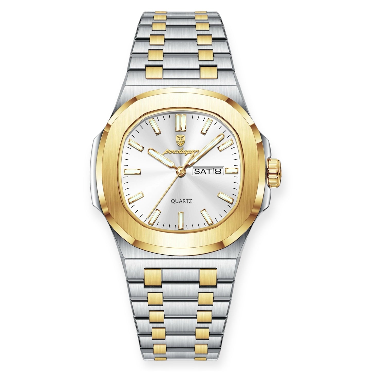 “Luxury military square men’s watch, waterproof, luminous date/week, stainless steel quartz.”