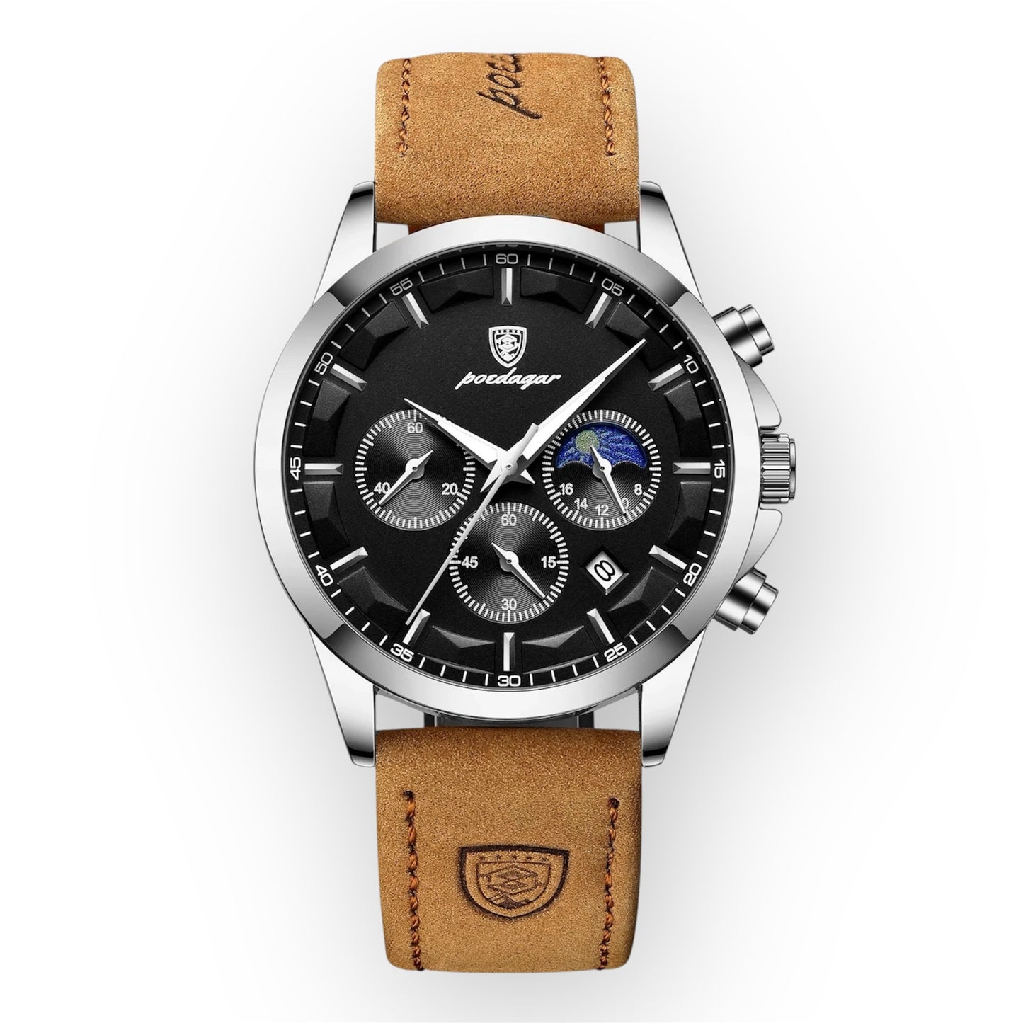 “Men’s Luxury Sports Watch: Waterproof Chronograph, Luminous Display, Business Leather Design.”