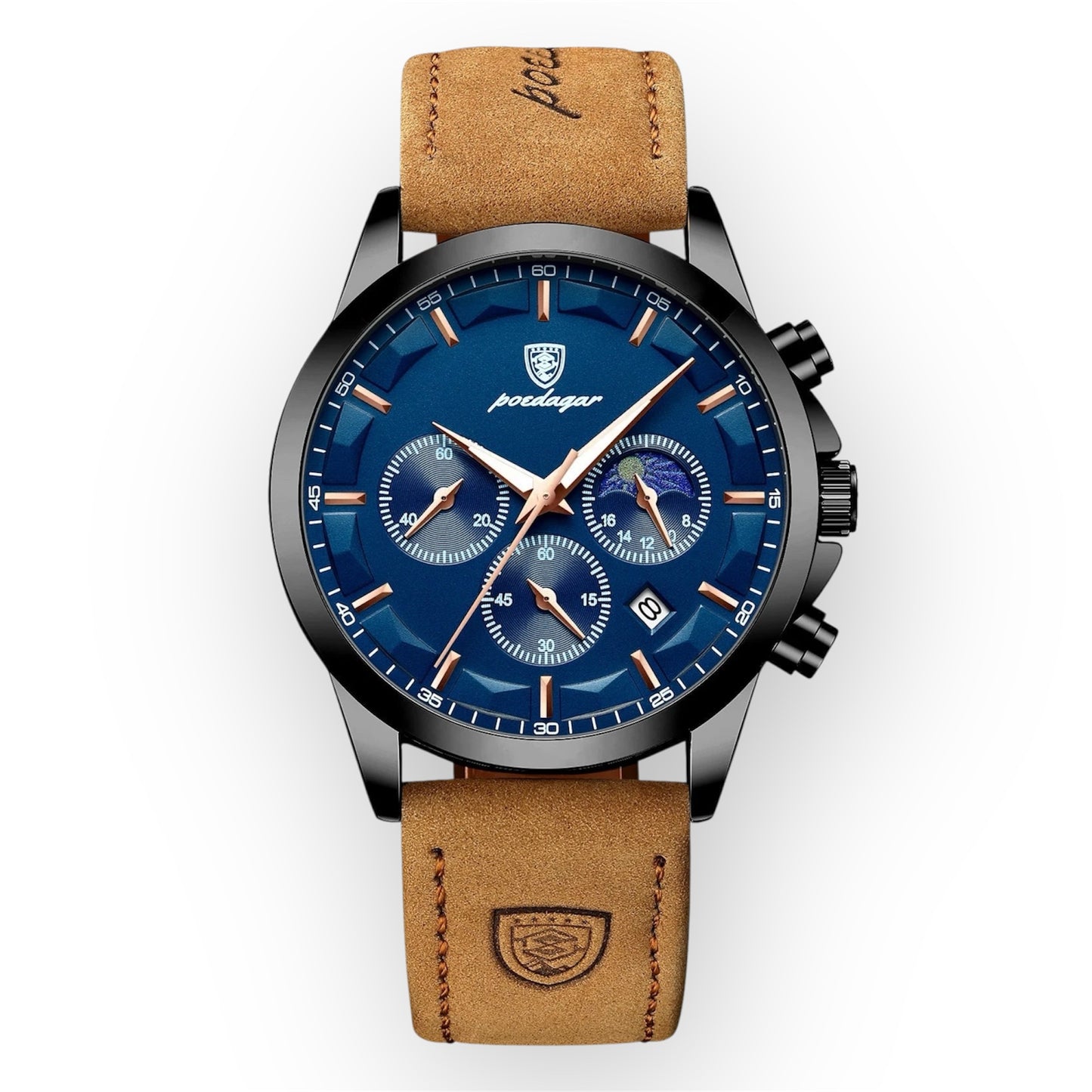 “Men’s Luxury Sports Watch: Waterproof Chronograph, Luminous Display, Business Leather Design.”