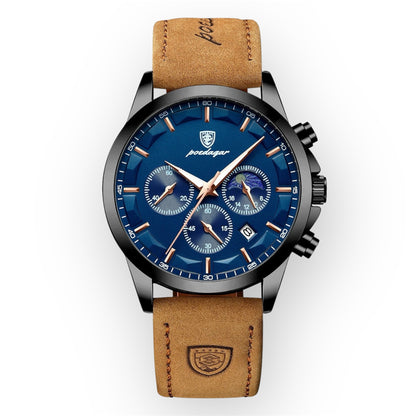 “Men’s Luxury Sports Watch: Waterproof Chronograph, Luminous Display, Business Leather Design.”