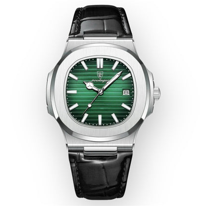 “Top Luxury Square Man Watch Date Waterproof Luminous Men’s Quartz Leather”