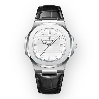 “Top Luxury Square Man Watch Date Waterproof Luminous Men’s Quartz Leather”