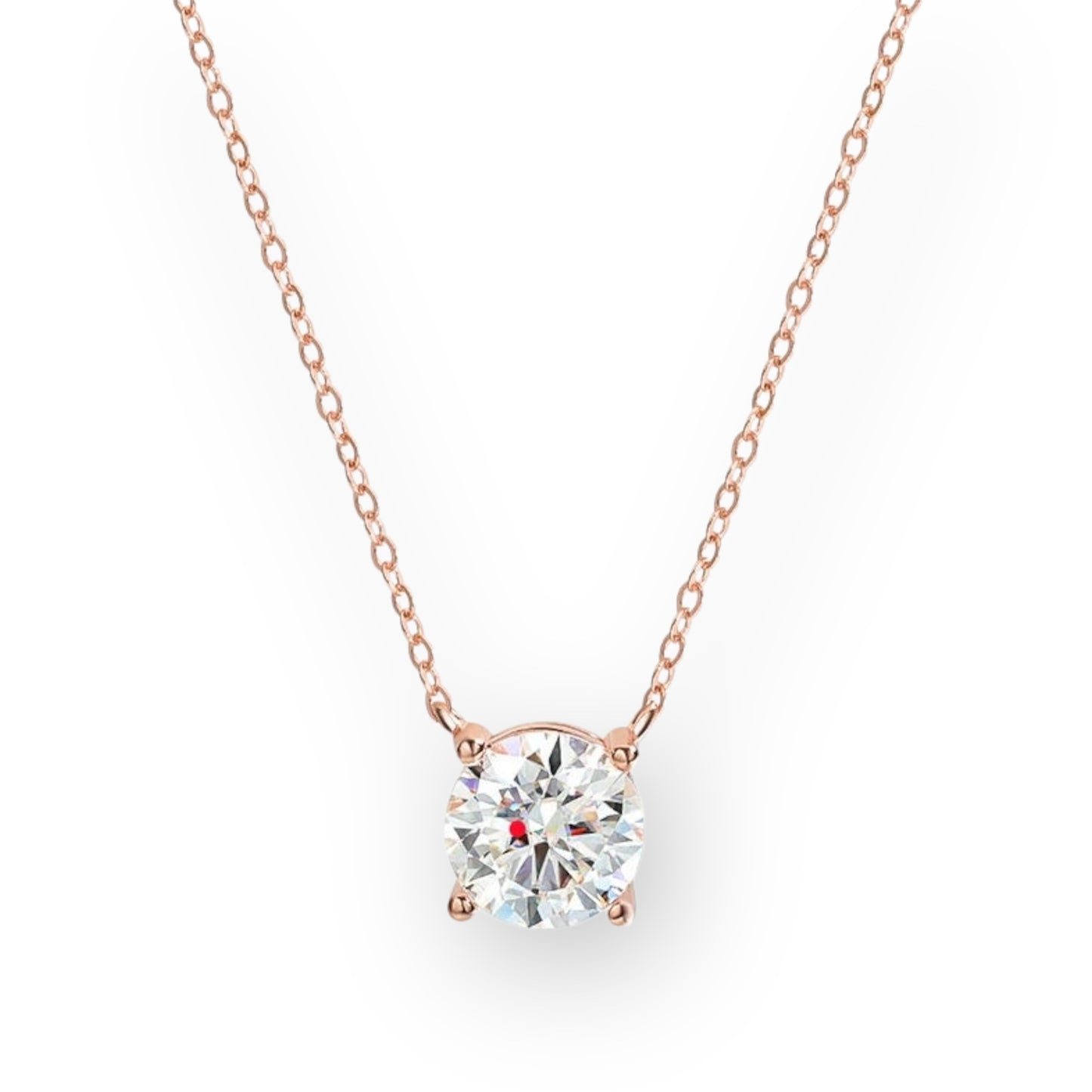 “Rose gold moissanite necklace, sparkling D color, 925 sterling silver pendant.”