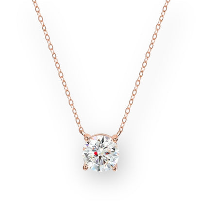 “Rose gold moissanite necklace, sparkling D color, 925 sterling silver pendant.”