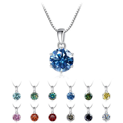 “1CT Real Moissanite Pendant Necklace, Royal Blue, Sterling Silver Wedding Jewelry.”