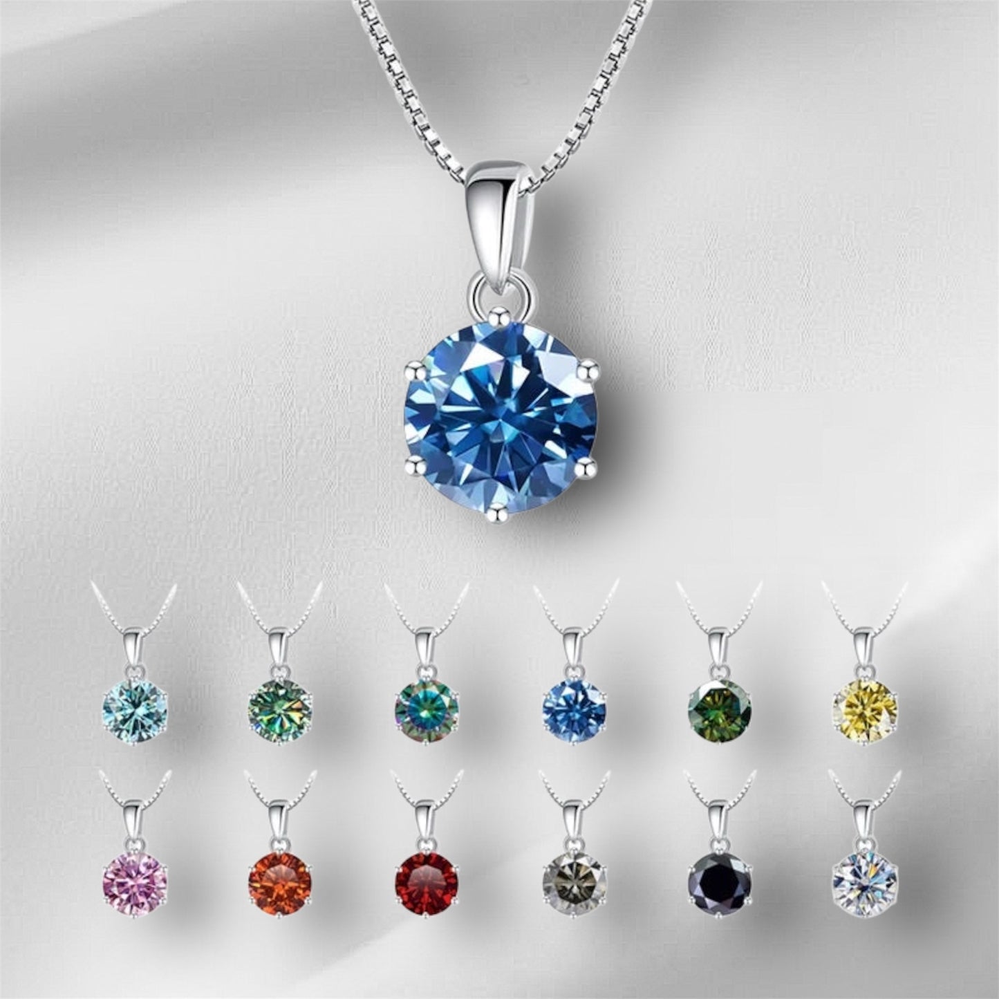 “1CT Real Moissanite Pendant Necklace, Royal Blue, Sterling Silver Wedding Jewelry.”