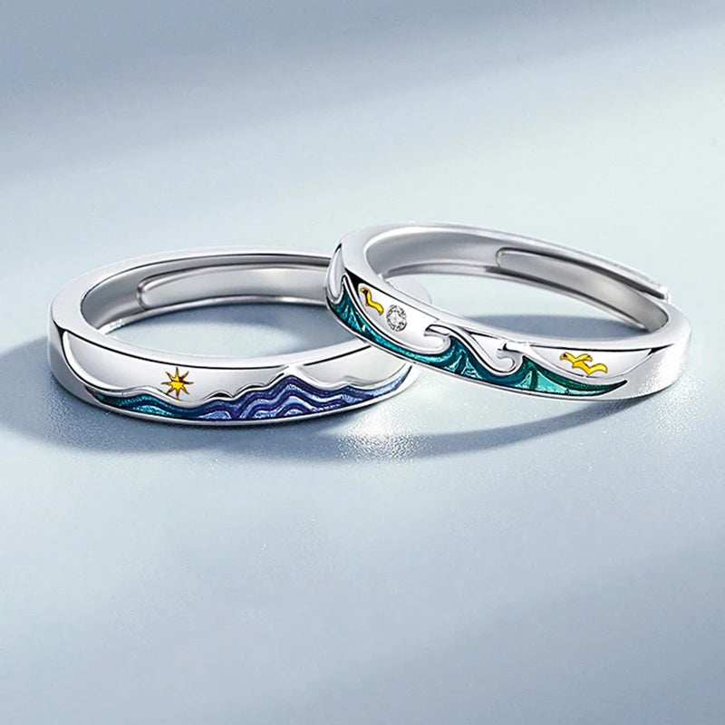 “Simple Couple Rings - Silver Sun & Moon Adjustable Open Ring for Men & Women.”