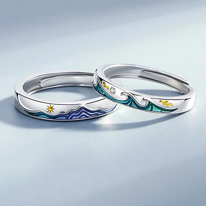 “Simple Couple Rings - Silver Sun & Moon Adjustable Open Ring for Men & Women.”