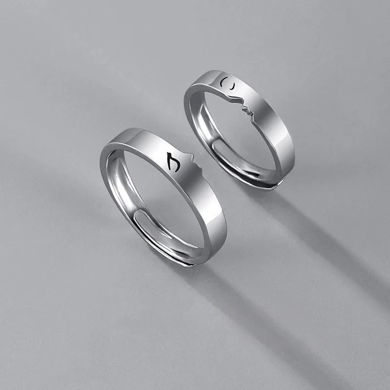 “Simple Couple Rings - Silver Sun & Moon Adjustable Open Ring for Men & Women.”