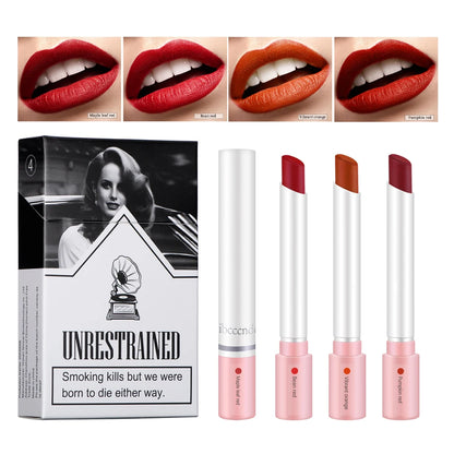 “4 pcs/set Long Lasting Matte Lipstick Set Waterproof Nude Lip Gloss Cosmetics”