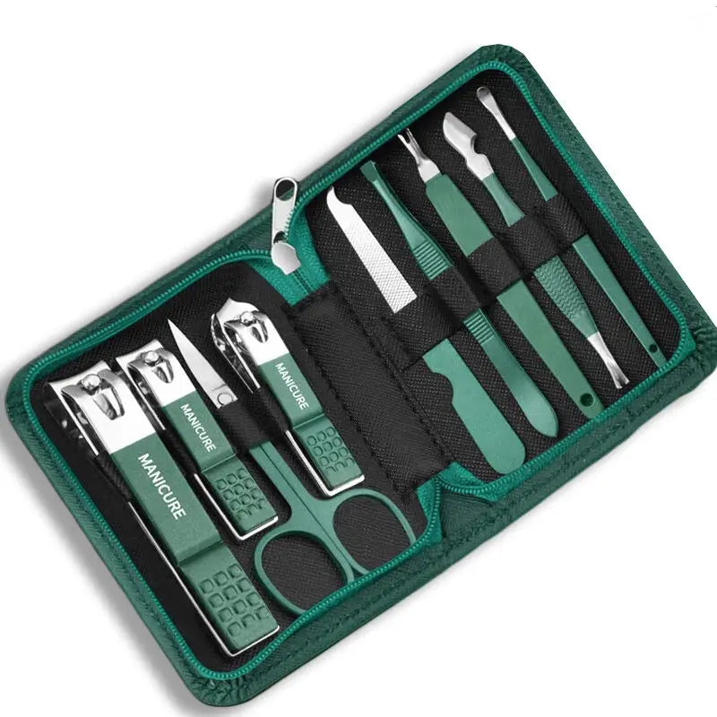 “Professional nail care kit: 7-18 pieces, stainless steel with travel case.”