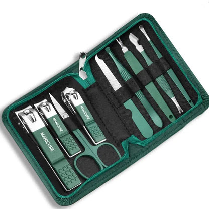 “Professional nail care kit: 7-18 pieces, stainless steel with travel case.”