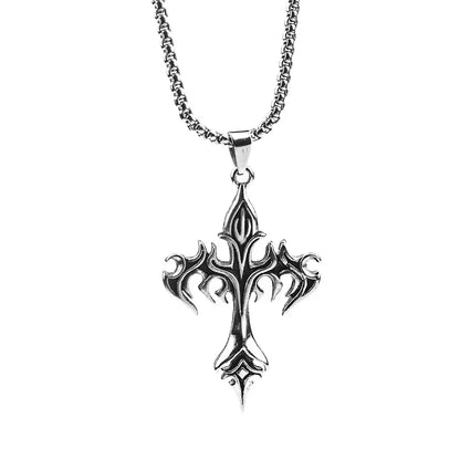 “Stainless Steel Flame Retro Cross Pendant Necklace - Titanium Steel for Men.”
