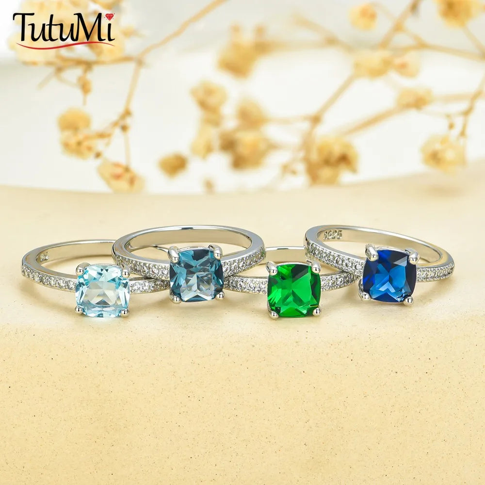 “925 Silver Ring High Carbon Ice Cut Zircon Sapphire Square Fashion Jewelry Gift.”
