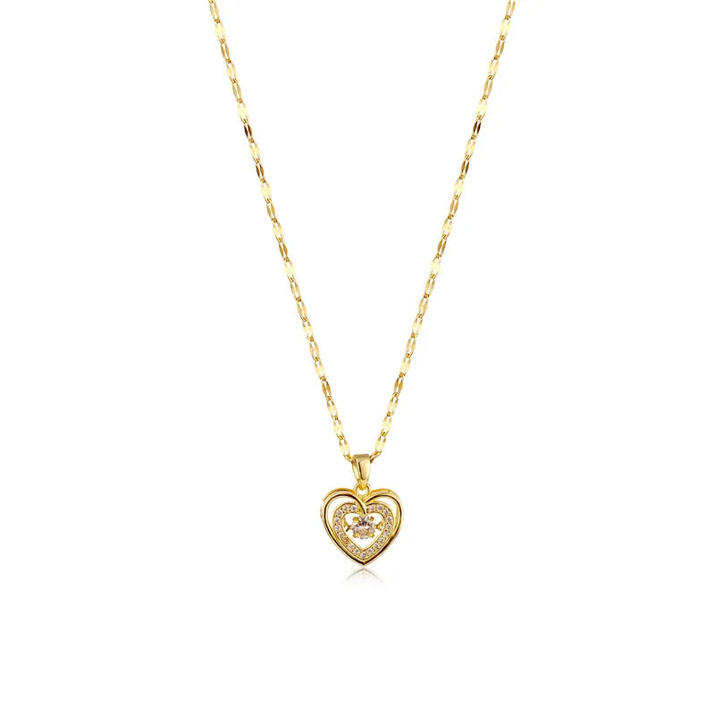 “Cute Beating Heart Crystal Pendant Necklace - Korean Fashion Stainless Steel Clavicle Chain.”