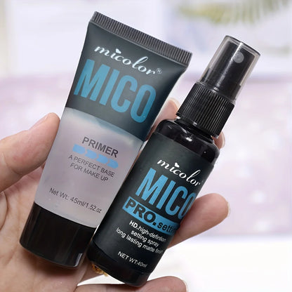 “Complete Makeup Set: Primer & Setting Spray, Invisible Pores, Long-lasting, Flawless Finish.”