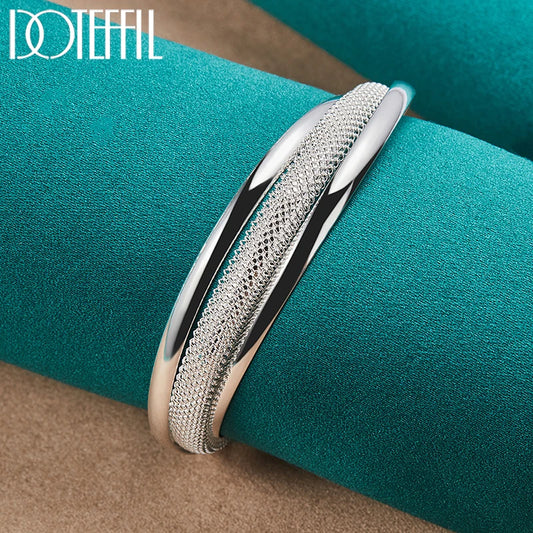 “925 sterling silver large smooth reticulated bangle bracelet, wedding engagement jewelry.”
