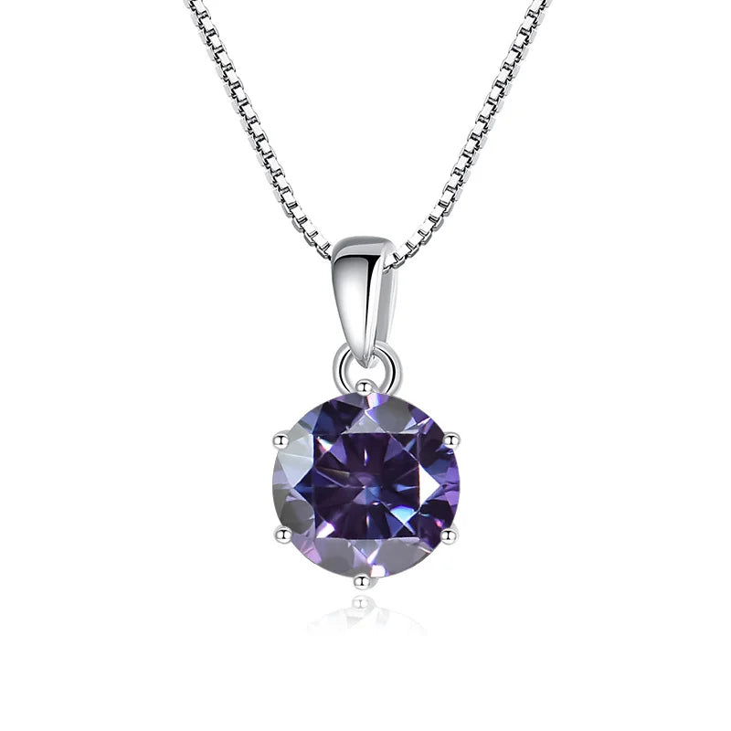 “1CT Real Moissanite Pendant Necklace, Royal Blue, Sterling Silver Wedding Jewelry.”