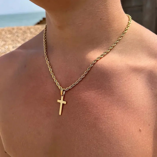 “Stainless Steel Cross Pendant Necklace for Men & Women - Gold Minimalist Jewelry.”