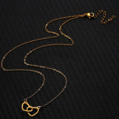 “Classic Double Heart Pendant Necklace – Gold Plated Stainless Steel, Fashion Jewelry for Women & Girls”