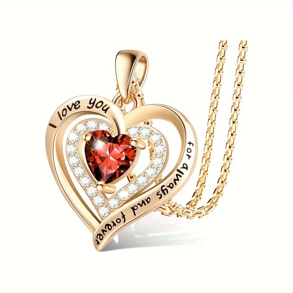 “Luxury Red Zircon Pendant Necklace with Rose Box - Trendy Wedding Jewelry.”