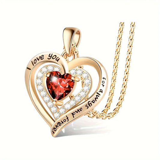 “Luxury Red Zircon Pendant Necklace with Rose Box - Trendy Wedding Jewelry.”
