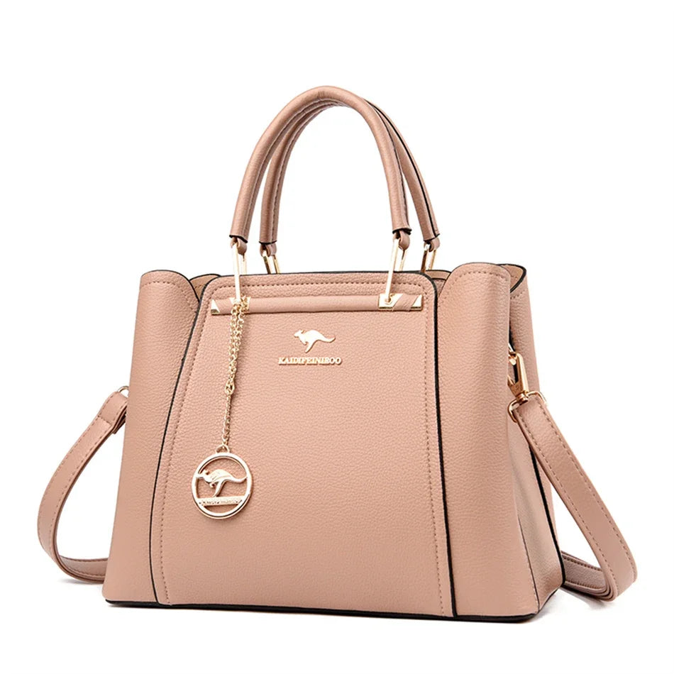 “Luxury women’s designer leather handbag, 3 layers, large capacity, shoulder crossbody tote.”