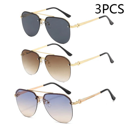 “Metal half-frame women’s sunglasses, classic double-beam design for outdoor fashion.”