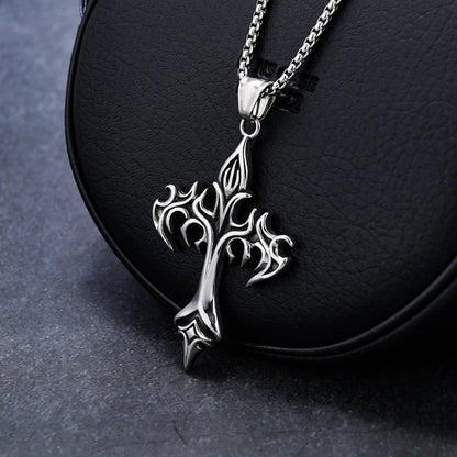 “Stainless Steel Flame Retro Cross Pendant Necklace - Titanium Steel for Men.”