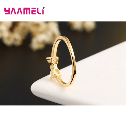 “Luxury Austria Crystal 925 Silver Gold Bow Ring Women Wedding Engagement Jewelry.”