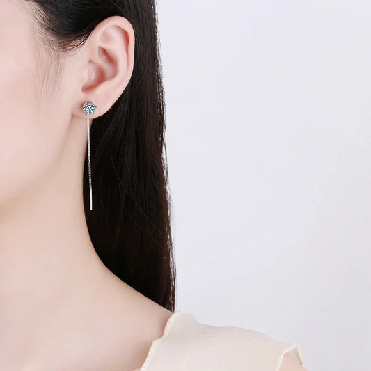 “1CT Moissanite earrings, sterling silver, white gold plated, elegant drop design.”
