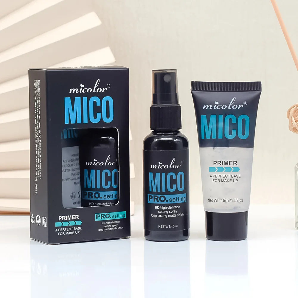 “Complete Makeup Set: Primer & Setting Spray, Invisible Pores, Long-lasting, Flawless Finish.”