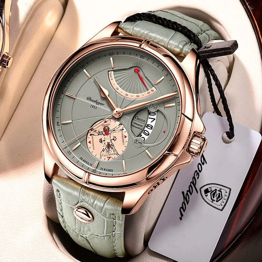 “Luxury Men’s Quartz Watch Waterproof Luminous Date Leather Fashion Wristwatch”
