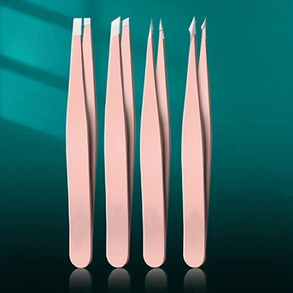 “4pcs Professional Tweezers Set, Perfect for Effortless Eyebrow and Splinter Removal.”