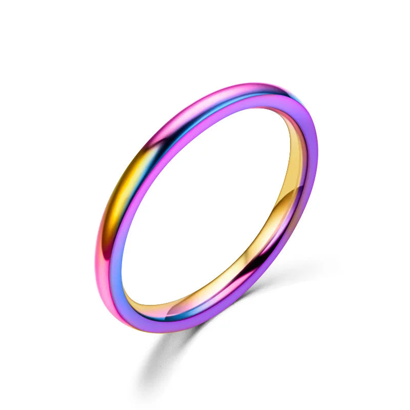 “2mm Thin Stainless Steel Rings - Rose Gold Titanium Steel for Women & Girls.”