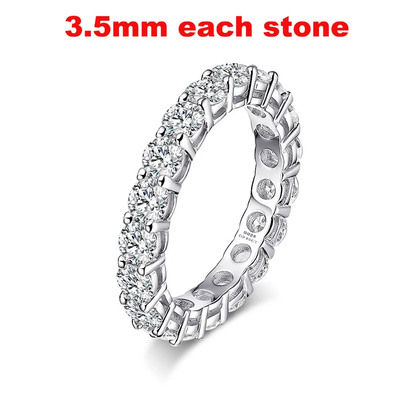 “Full Moissanite wedding band, 2-5mm, 925 sterling silver, classic eternity ring.”