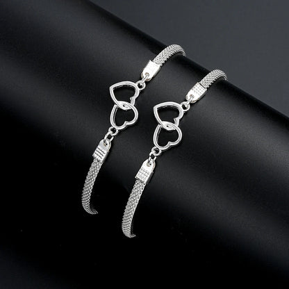 “2 Pcs Love Heart Couple Bracelets, Silver Double Layer Matching Chain Jewelry Gift.”