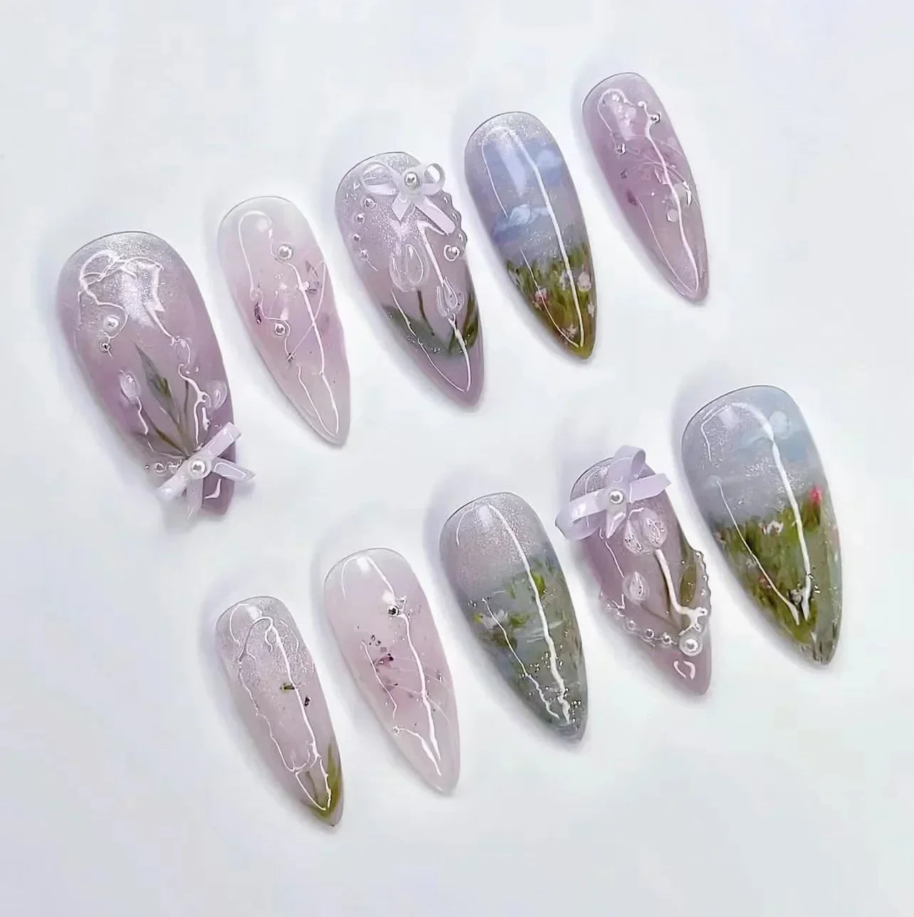 “24Pcs Matte Almond Press-On Nails – Autumn Winter Rose Leaf Design, Full Cover with Glue”