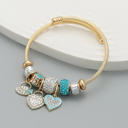 “Fashion Multi-Element Stainless Steel Circle Beaded Love Bracelet, Perfect Women’s Gift”