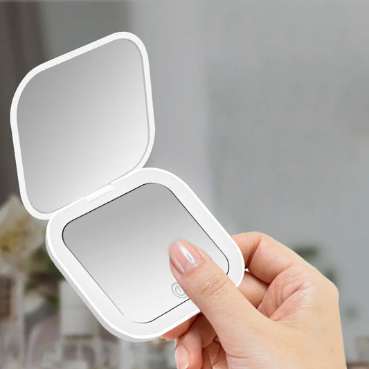 “Compact Mini Vanity Folding Cosmetic Mirror with Lights Portable Travel Makeup Mirror”
