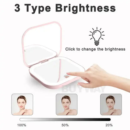 “Compact Mini Vanity Folding Cosmetic Mirror with Lights Portable Travel Makeup Mirror”