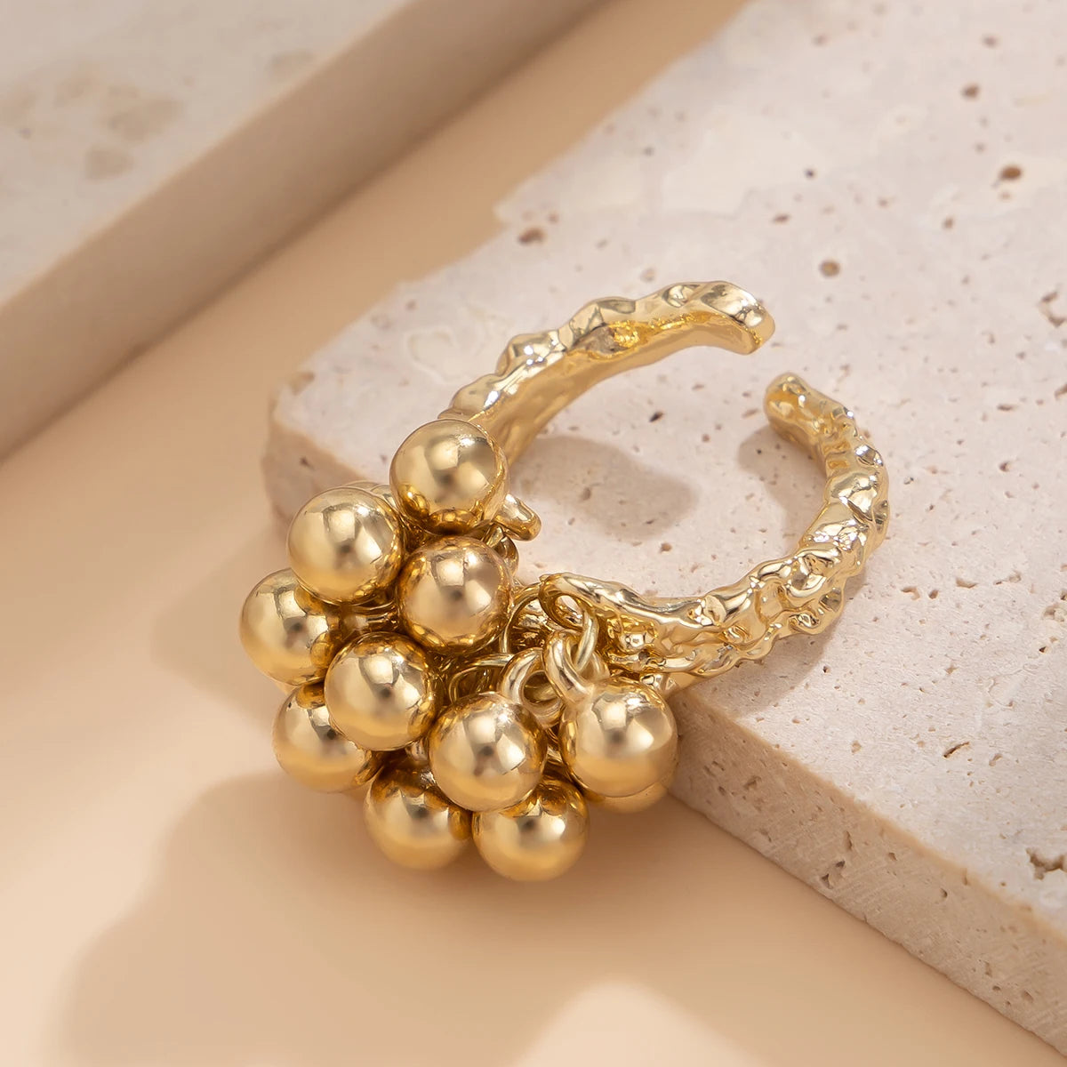 “IngeSight.Z creative CCB small ball ring for women and men, irregular metal open ring, trendy punk couple jewelry.”